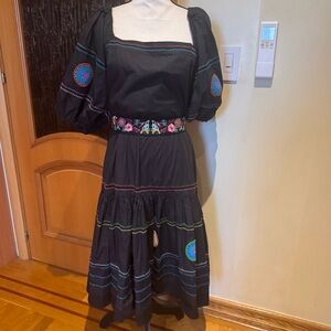 Tanya Taylor Viviana  cotton embroidered midi dress Sz 2 XL